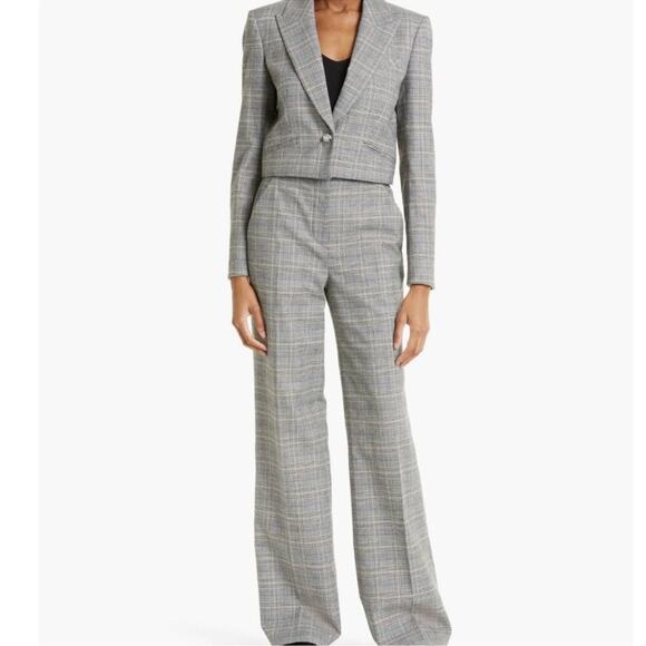 Veronica Beard Fabiola Jacket In Heather Grey / Blue Multi 10 Plaid Crop Blazer - Picture 5 of 16